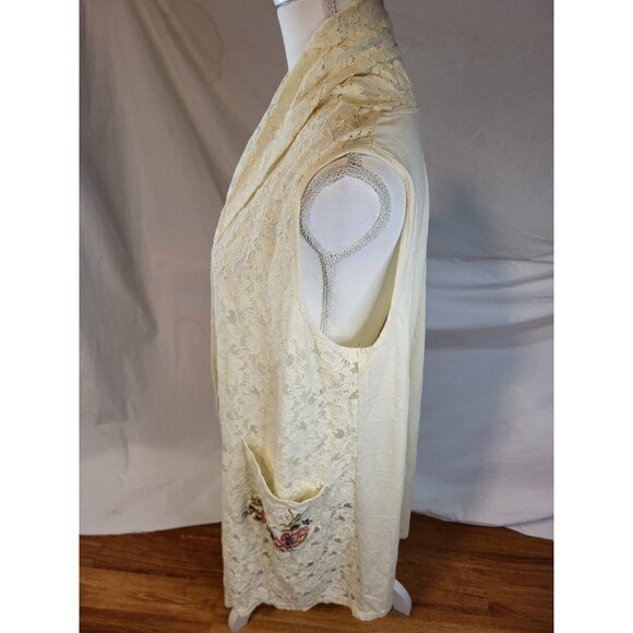 April Cornell NWT Ivory Embroidered Floral Lace Sleeveless Duster Size Small - Picture 4 of 7